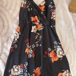 Floral Black Dress with Orange and White Flowers